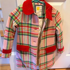 Mini Boden Multicolor Plaid Kids Jacket with Red Accents